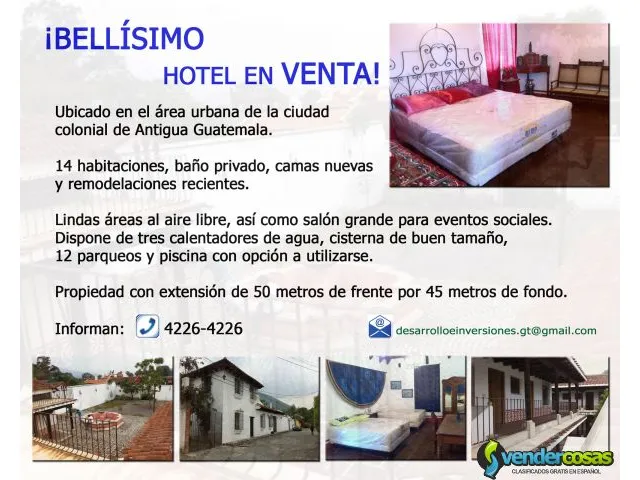 Bellísimo hotel de venta en antigua guatemala 1