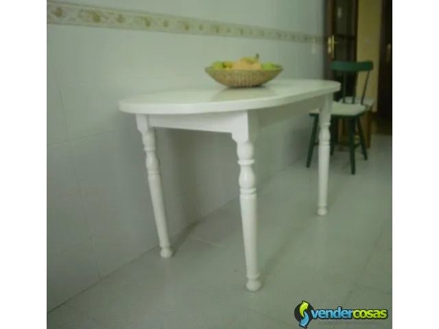 Mesa de cocina madera lacada blanco 6