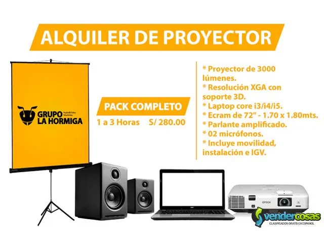 Proyector multimedia + ecran + laptop + parlantes  1