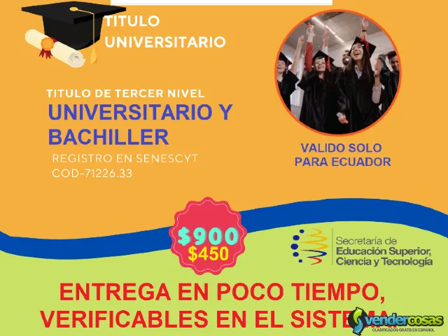 TITULO UNIVERSITARIO ECUADOR VENTA - Quito - Vender Cosas_id24836-1