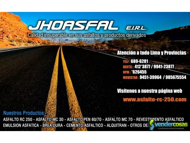 Venta de emulsion asfaltica ,asfalto jhoasfal -puntualidad 1